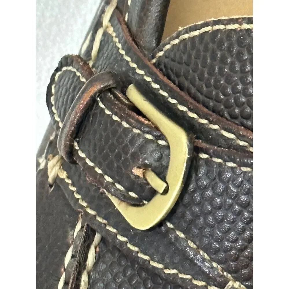 Cole Haan Dark Brown Pebbled Leather Buckle Loafers